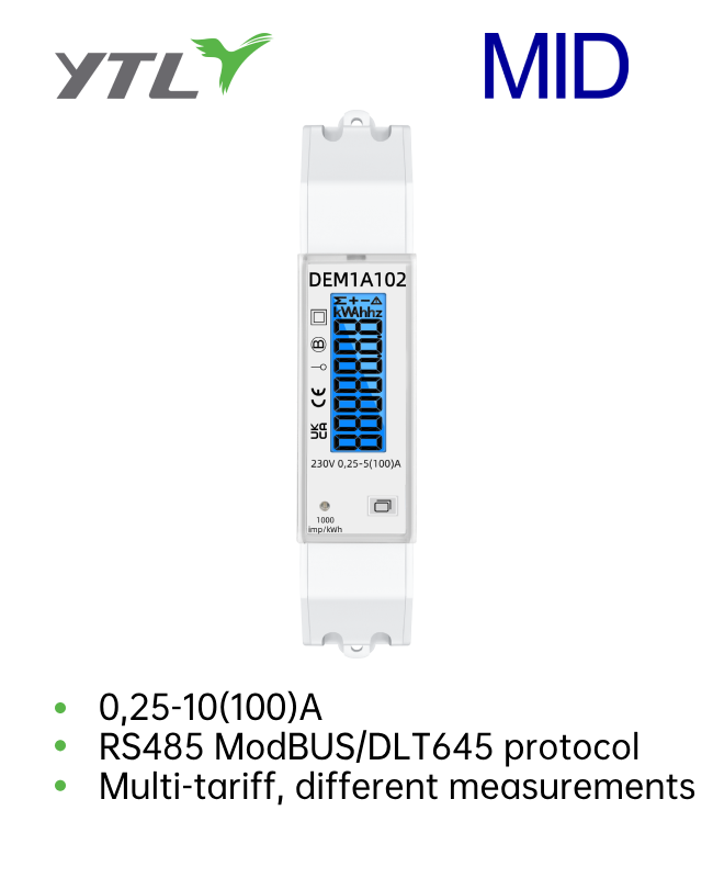 YTL DEM1A Din-Rail single phase Energy Meter 100A with UKCA Certificate