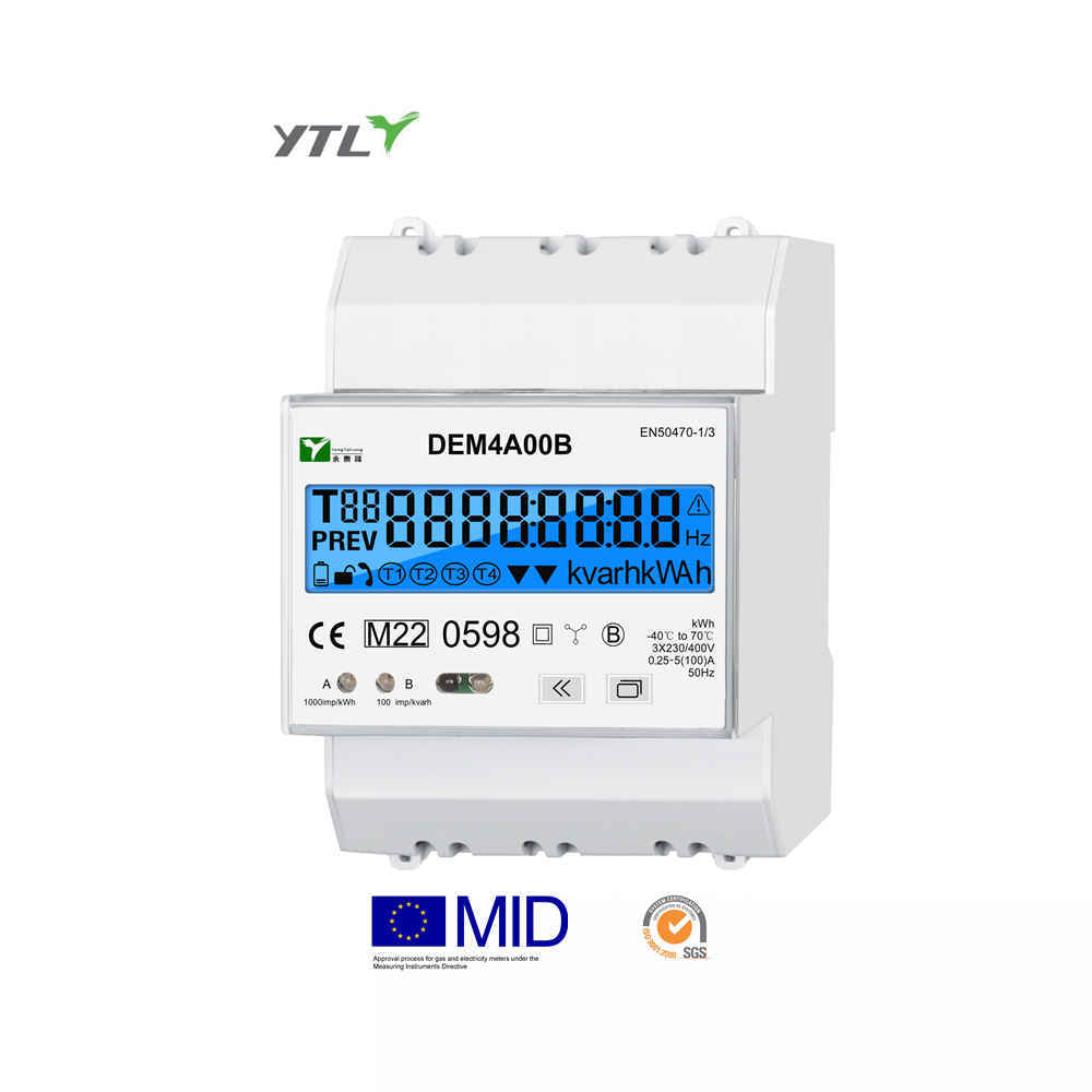 YTL DEM4A 0.25-5(80)A DIN rail Three Phase Four Wires RS485 communication CE MID Certificate Watt Meter-副本