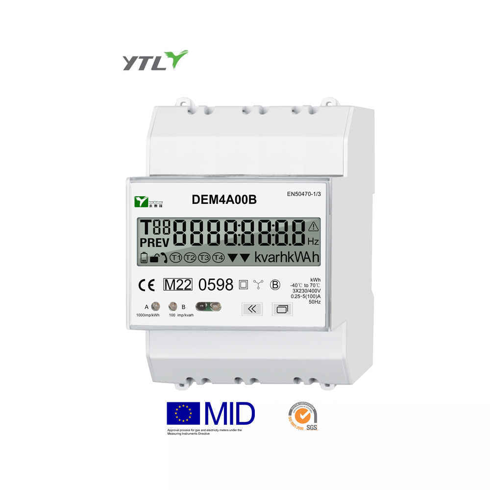 YTL DEM4A 0.25-80A DIN rail ThreePhase 4 Model IR communication CE MID Certified electric mobilly charge meter